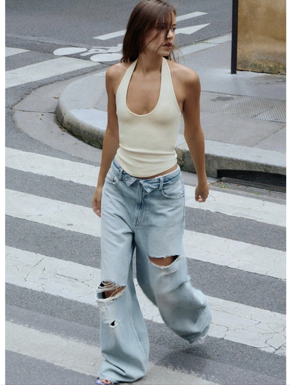 TRF FOLDED WAIST MID-RISE JEANS